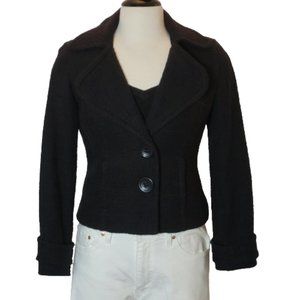 White House Black Market Cropped Boucle 2-Button Wide Lapel Black Jacket Size 8